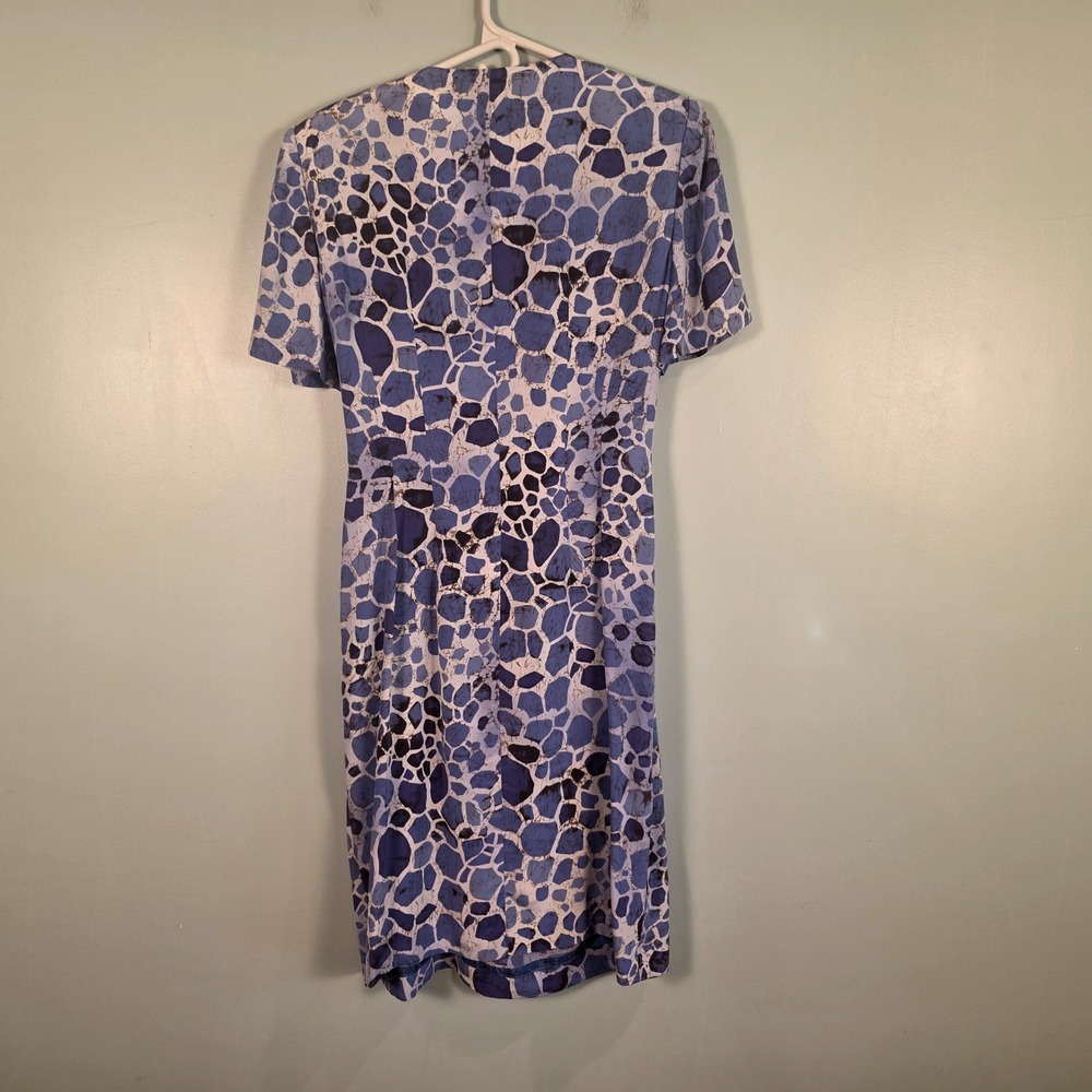 Adrianna Papell 100% Silk Wrap Dress Blue Abstract Print Size 12 Short Sleeve - Picture 2 of 8
